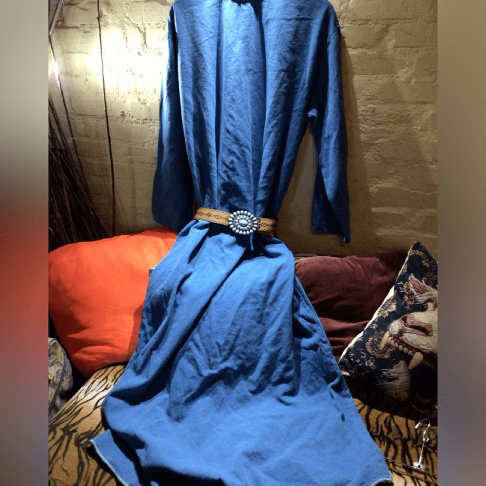 NEW ! Rare Los Angeles Apparel Blue Long Sleeve Maxi Dress belt